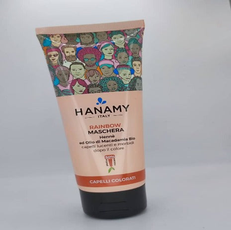 Masque aux Henné, huile olive et à l 'huile de macadamia - cheveux abimés, secs ou colorés 200 ml Hanamy